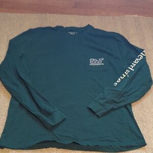 Mens Vineyard Vines Size XL Logo Long Sleeve T Shirt Green/White Holiday Print